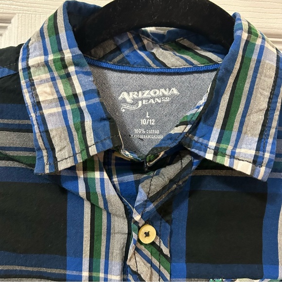 Arizona Boys Large 10/12 Cotton Button Down Plaid Long Sleeve EUC - Picture 3 of 4